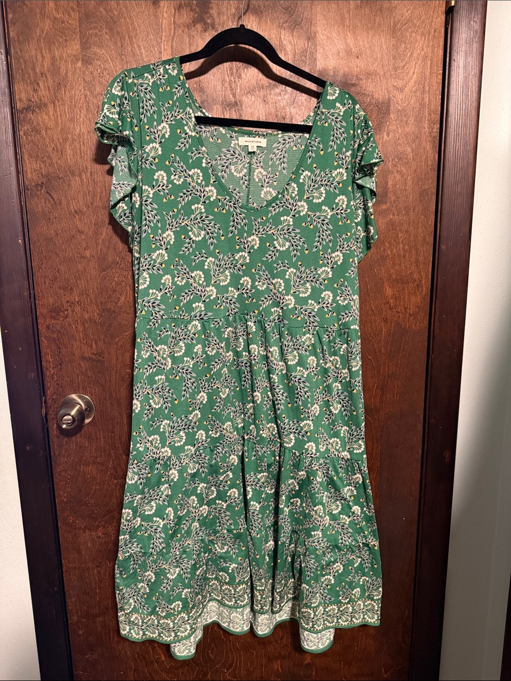 Max Studio Green Floral V-Neck Midi Dress